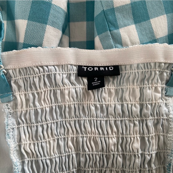 Torrid Women’s Teal and White Plaid Gingham Smocked Crop Top Tank peplum, Sz 2X - Picture 5 of 9